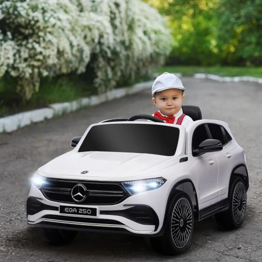 Coche Eléctrico para Niños Mercedes-Benz EQA 12V Control Remoto Música Bocina Velocidad 3-8 km/h 111,5x69x52,5cm Blanco