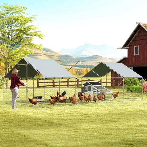 Gallinero para Exterior Grande de Acero Galvanizado 6,8x3x1,9 m 20,4 m² con Cubierta Tela Oxford y Cerradura Plata [0]