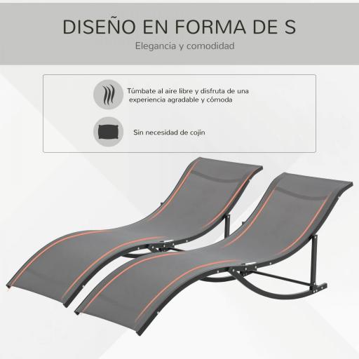  2 Tumbonas Plegables con Marco de Aluminio en Forma de S Carga de 120 kg para Piscina Terraza 165x61x63 cm Gris Oscuro [4]