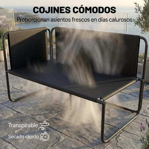 Conjunto Jardín Exterior de 4 Piezas con 2 Sofás 2 Plazas 2 Mesas de Vidrio Cojines Fundas Extraíbles y Bolsillos Gris [5]