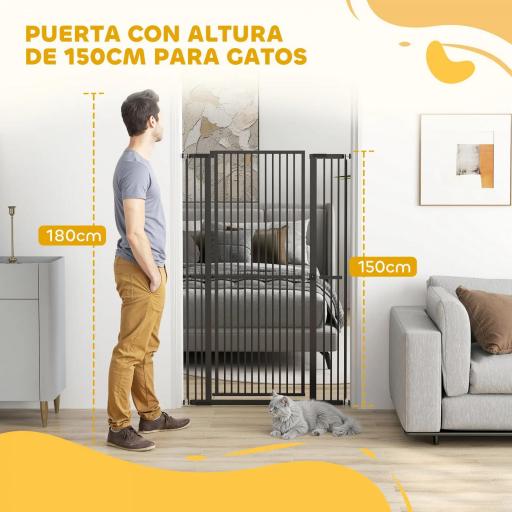 Barrera para Perros Extra Alta con Ancho Ajustable 77-104 cm Puerta para Perros con Extensiones y Puerta de Paso Negro [5]