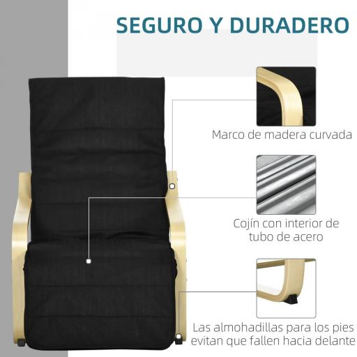 Sillón de Salón con Reposapiés Ajustable Butaca Tapizado en Tela para Oficina Dormitorio 66,5x94x100cm Negro [6]