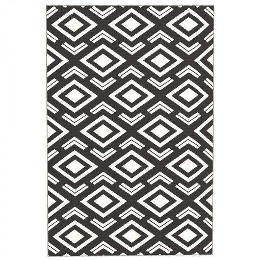 Alfombra de Exterior Reversible 182x274 cm con Patrón Geométrico Impermeable con Bolsa Blanco y Negro [9]