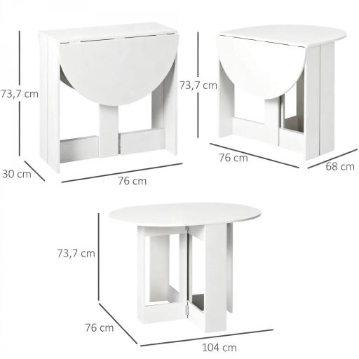 Mesa Plegable de Comedor Mesa de Cocina Plegable con 2 Alas Abatibles Mesa Plegable para 2-4 Personas 104x76x73,7 cm Blanco [1]