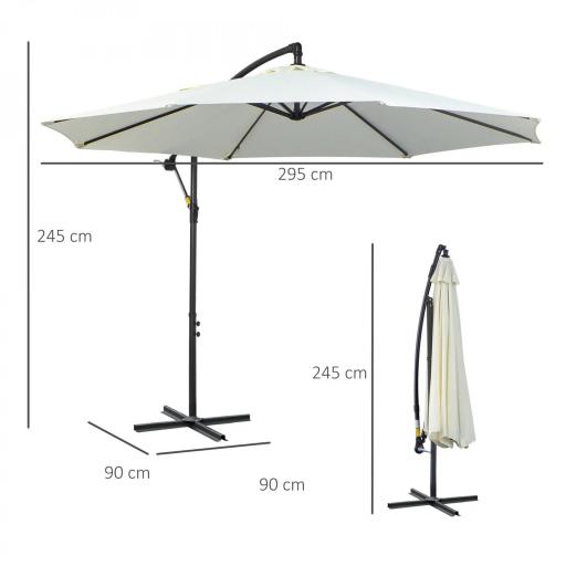 Sombrilla de Jardín 295 cm Parasol Excéntrico Inclinable con Manivela Base Cruzada y Soporte de Acero Crema [1]