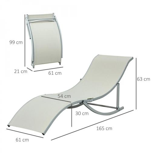  2 Tumbonas Plegables en Forma de S Ergonómica con Marco de Aluminio Texteline para Piscina Patio Jardín Terraza 165x61x63 cm Crema [1]