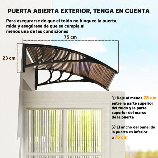 Marquesina Exterior para Puerta y Ventana 75x100 cm contra Sol y Lluvia con Soporte de Aleación de Aluminio Marrón [6]