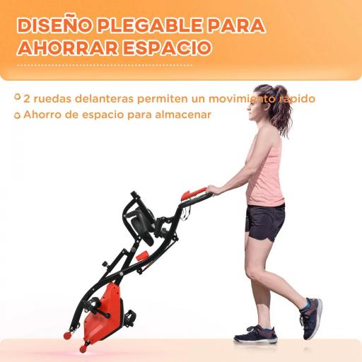Bicicleta Estática Plegable 3 en 1 con Respaldo y 8 Niveles Resistencia Magnética, Bicicleta Estática para Casa Ajustable con Monitor LCD Volante Banda Sensor de Pulso Soporte de Teléfono Rojo [2]