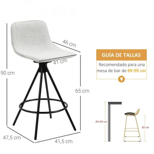 Conjunto de 2 Taburetes Altos de Cocina con Asiento Giratorio Taburetes de Bar Tapizados 41,5x47,5x90 cm Gris Claro [1]