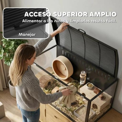 Jaula para Hámster Grande 105x51x53 cm con Tapa Ventilada Abatible, Marco de Acero, Paneles Transparentes Negro [5]