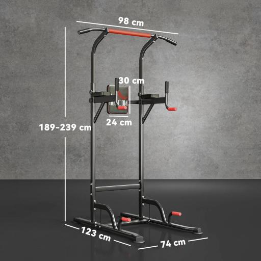 Máquina de Dominadas con Altura Ajustable Carga Máx. 120 kg para Entrenamiento Fitness 123x98x189-239 cm Negro y Rojo [1]
