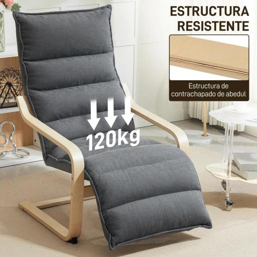Butaca de Salón con Reposapiés Ajustable Tapizada en Terciopelo con Marco de Madera 67x93x105 cm Gris Oscuro [4]