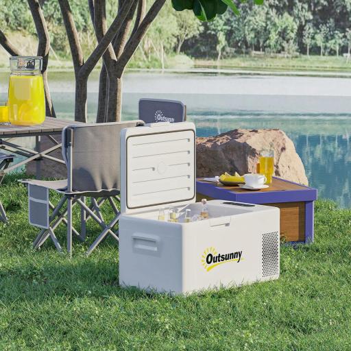 Nevera Portátil Eléctrica 16,8L Refrigerador de Coche 12/24/220V -20℃ a +20 ℃ con Pantalla Luz LED 59x32x26 cm Blanco [2]