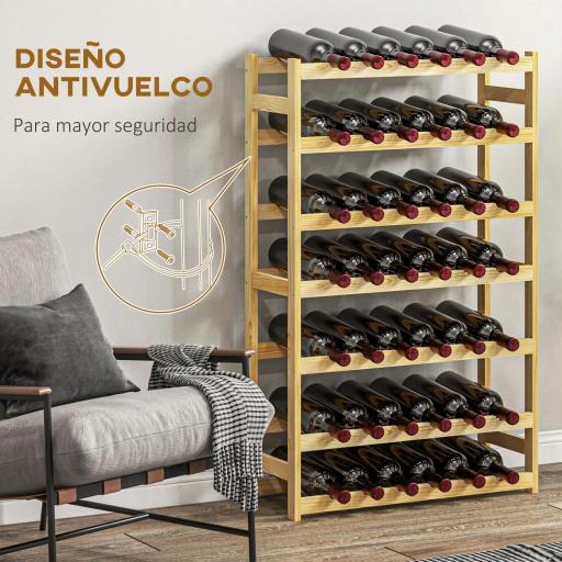 Botellero de Madera para 42 Botellas Botellero para Vino de 7 Niveles 63x25x102 cm Natural [4]