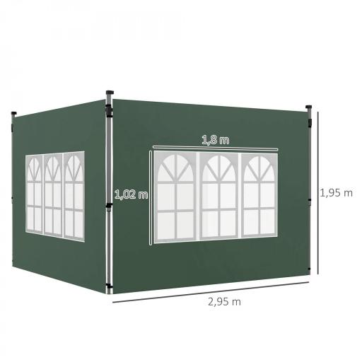 Paredes Laterales para Carpa de 3 x 3 / 3 x 4 m 2 Paneles de Tela Oxford de 295x195 cm con Ventana para Fiestas Verde [1]