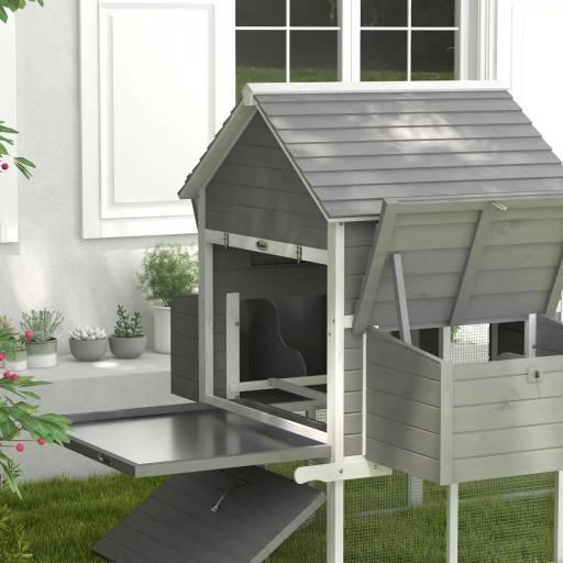 Gallinero de Madera 310,5x149,5x149cm Jaula para 4-6 Gallinas con 2 Ventanas Puertas Nido Bandeja Extraíble y Rampa Gris [2]