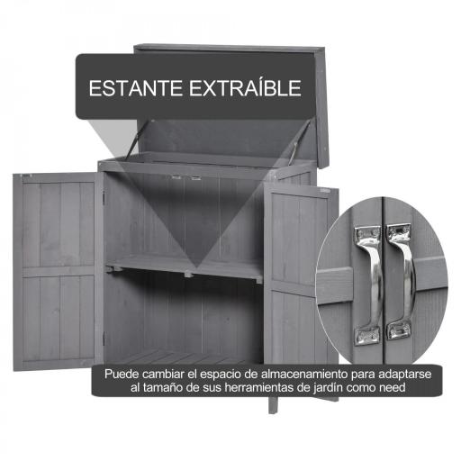 Cobertizo de Almacenamiento de Madera para Jadín 74x43x88 cm con 2 Puertas y Techo Asfáltico Abatible Gris [7]