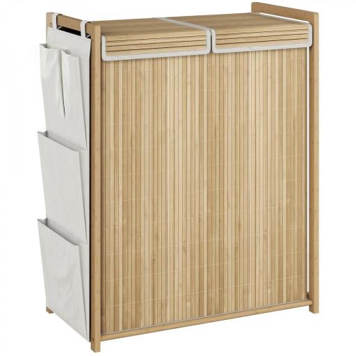Cesto de Ropa Sucia de Bambú con Tapa 120L con 2 Bolsas con Cordón Extraíbles y Lavables Bolsillos Laterales Natural [10]