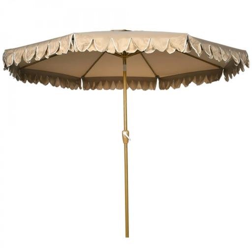 Sombrilla de Jardín Ø264x240 cm con Ángulo Ajustable Manivela y Toldo con Volantes Decorativos para Patio Terraza Caqui [10]