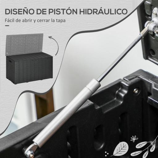 Baúl de Exterior 366L Arcón para Jardín de Plástico de Doble Pared con Ruedas y Asas 122,4x62x64,5 cm Negro [3]