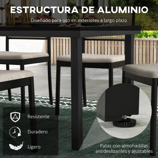 Mesa de Comedor Exterior 190x90x74 cm con Encimera de Listones y Estructura de Aluminio para Terraza Rústico y Negro [4]
