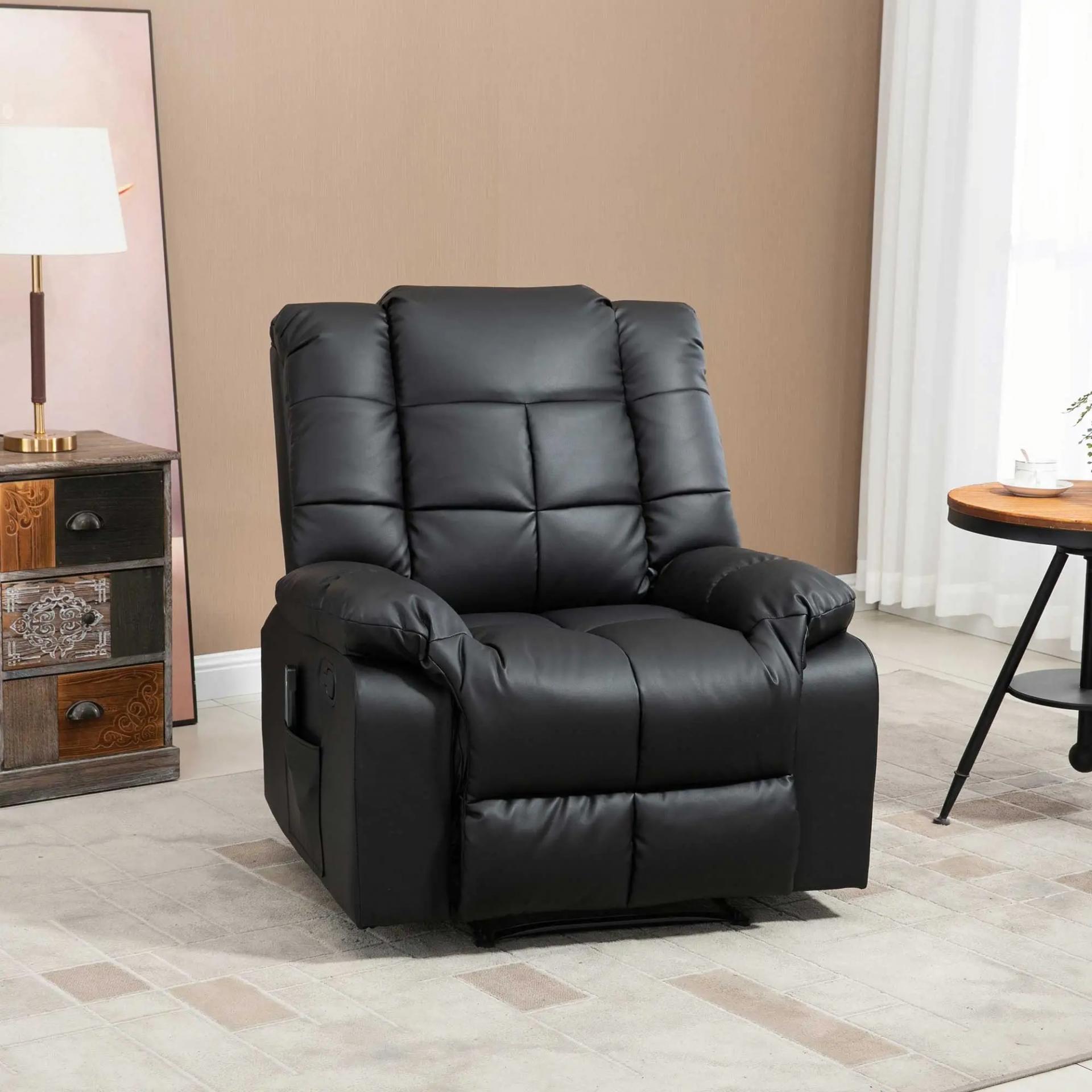 Sillón de Masaje Reclinable con 8 Puntos de Masaje Mando a Distancia Tapizado en PU Reposapiés Bolsillo Lateral Negro