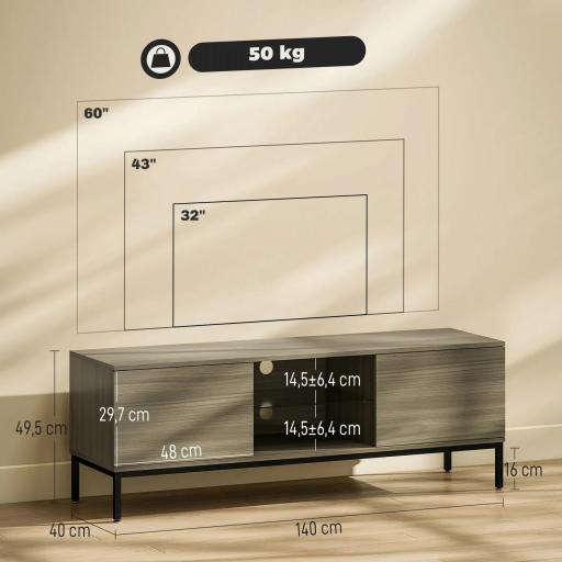 Mueble de TV con Compartimento Orificio de Cables y Estante Ajustable para Televisión de 60 Pulgadas 140x40x49,5 cm Gris [1]