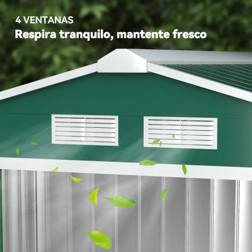 Caseta de Jardín 213x130x185 cm Cobertizo Metálico de Exterior para Almacenamiento de Herramientas Verde Oscuro [4]