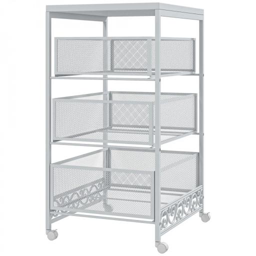 Carrito de Almacenamiento con Ruedas de 3 Niveles con 3 Cesta de Almacenamiento para Salón Comedor 34x29,5x57,5cm Blanco [9]
