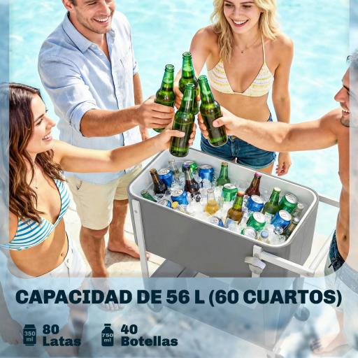 Carrito Nevera de 56L con Ruedas Estante Abrebotellas Recogetapas Drenaje y Asa para Patio Fiesta 84x38x83 cm Gris [2]