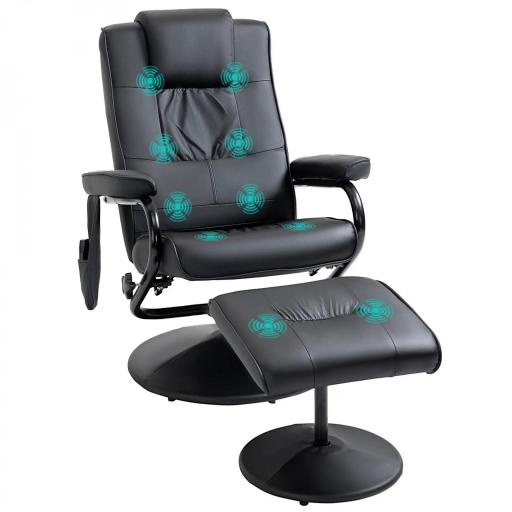 Sillón Relax Reclinable con Reposapiés Sillón de Masaje Eléctrico con 10 Puntos de Masaje Sillón Relax Giratorio con Mando a Distancia para Salón Oficina Negro [8]