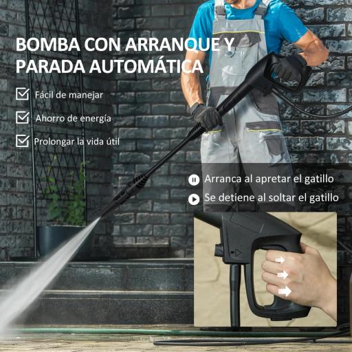 Hidrolimpiadora de Alta Presión 1800W con Accesorios Ángulo Ajustable y Parada Automática 33x31,5x80,5 cm Verde y Negro [5]