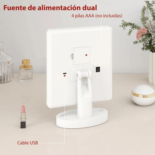 Espejo Maquillaje con Luz Aumento 1X/2X/3X Rotación Libre de 180° 21 Luces LED Interruptor Táctil Blanco [5]