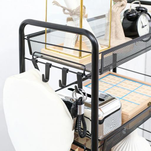 Carrito Auxiliar con Ruedas de 5 Niveles con Cestas de Malla Extraíbles y Marco de Acero 45x26,5x106 cm Negro [6]