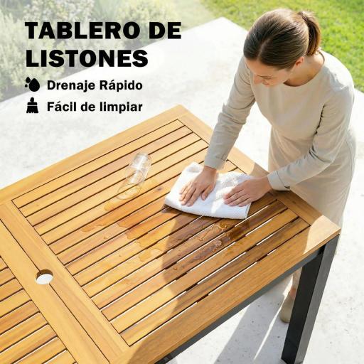 Mesa de Comedor de Jardín de Madera para 6 Personas con Superficie de Listones Orificio 150x75x75 cm Natural [3]