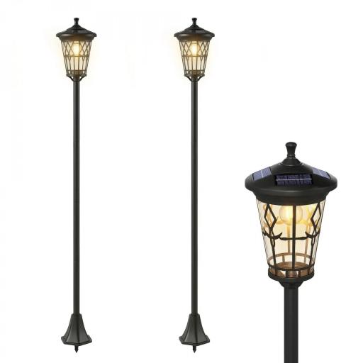 Set de 2 Farolas Solares de Jardín con Altura Ajustable 2 Modos de Brillo IP44 Impermeable para Terraza Patio Negro [8]