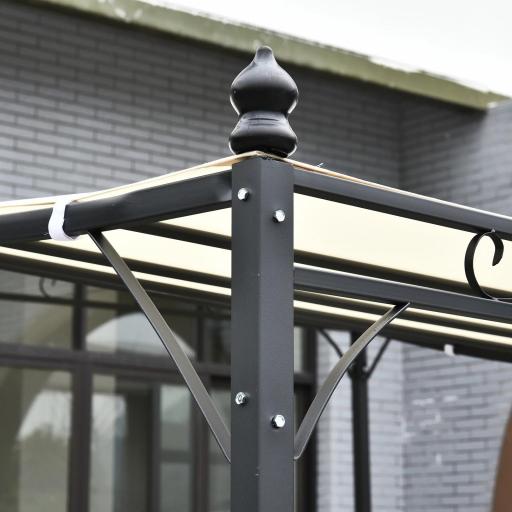 Cenador de Jardín 3x3 m Pérgola con Toldo y 16 Orificios de Drenaje para Patio Terraza Metal y Poliéster 180 g/m² Resistente Crema [5]