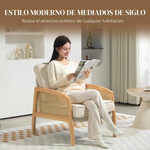 Butaca de Estilo Moderno con Apoyabrazos de Ratán Sintético Asiento de Espuma y Cojín Extraíble 67x75x88 cm Beige [2]