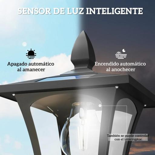 Farola Solar Exterior de Jardín con Macetero Poste de Aluminio IP44 Encendido/Apagado Automático 33x33x160 cm Negro [5]