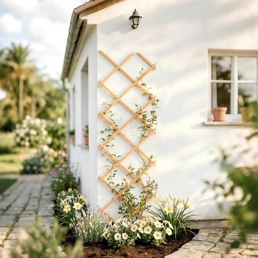 Enrejado de Jardín de Madera Extensible Soporte para Plantas Trepadoras Rosas y Parra 180x60 cm Marrón Claro [4]