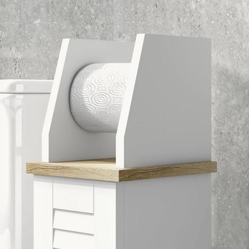 Portarollos para Baño Moderno Mueble Auxiliar de Baño con Estantes Ajustables y Portarrollos de Papel 18x20x80 cm Blanco [2]