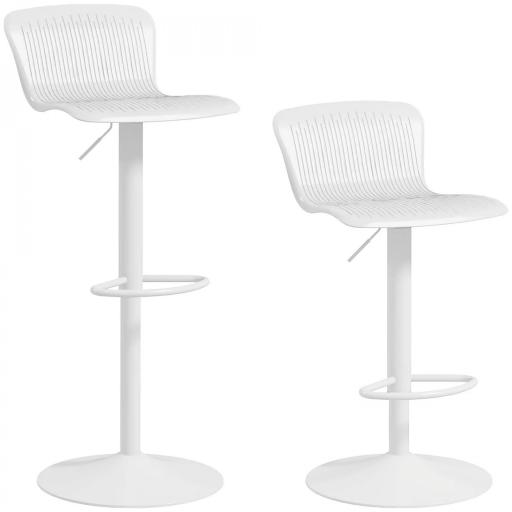 Conjunto de 2 Taburetes Altos de Cocina Giratorios con Respaldo y Altura Ajustable Carga 120 kg para Bar Salón Blanco [8]