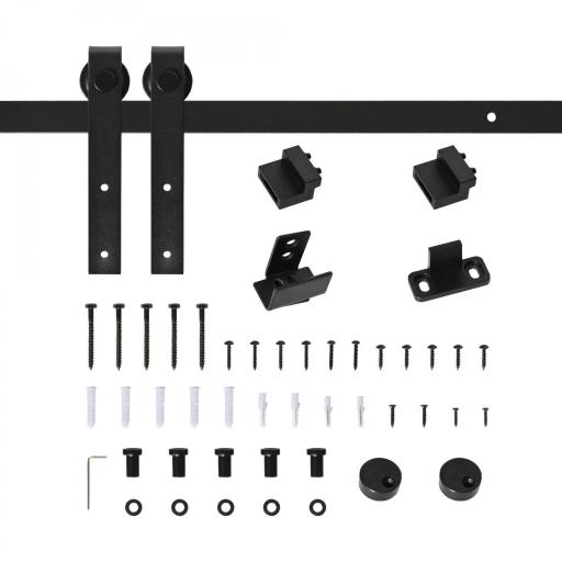 Mini Herraje para Puerta Corredera 200 cm Kit de Accesorios para Puerta Corrediza de Madera con 2 Rieles de Acero al Carbono Carga 20 kg 200x0,4x18 cm Negro [8]