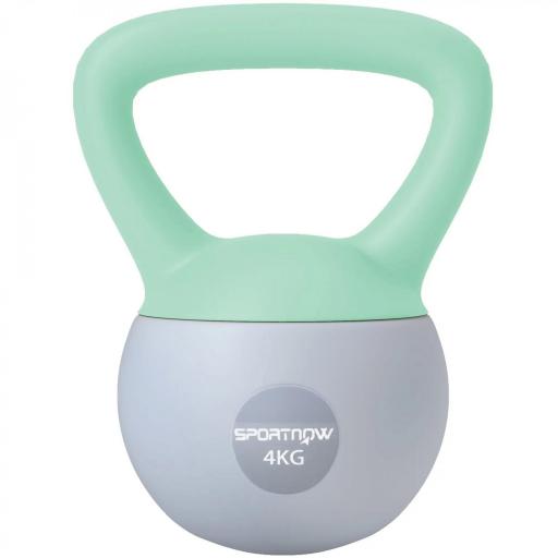 Pesa Rusa 4 kg Kettlebell Relleno de Arena Metálica y Mango Antideslizante para Entreno en Casa 19x15x25 cm Verde y Gris [9]