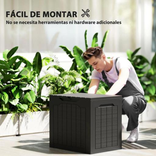 Baúl de Almacenaje Exterior de Polipropileno Impermeable con Asas y Soporte para Candado 56x41x50 cm Negro [3]