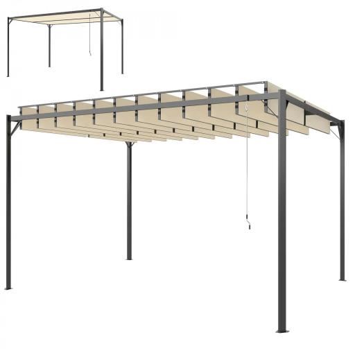 Pérgola de Jardín 3x4 m con Protección UPF 50+ Gazebo con Techo Ajustable Estructura de Metal para Exterior Crema [9]