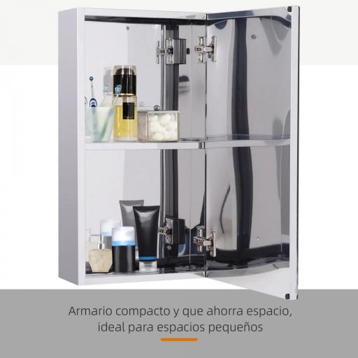 Armario de Baño con Espejo Armario de Pared con Puerta 2 Estantes y Marco de Acero Inoxidable 30x14x55 cm Plata [7]