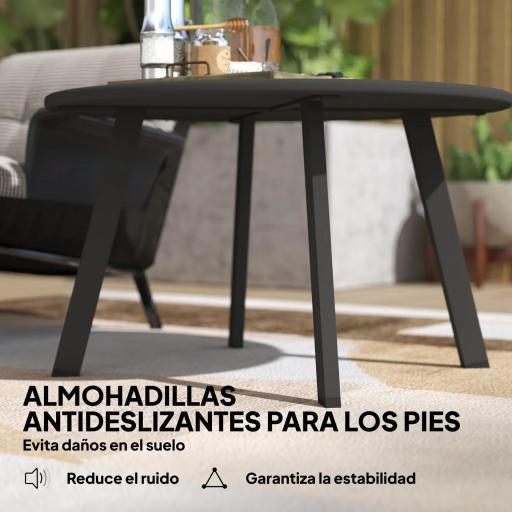 Mesa de Centro Redonda de Metal con Patas Antideslizantes y Borde Seguro para Patio Balcón Salón Ø70x42 cm Negro [5]