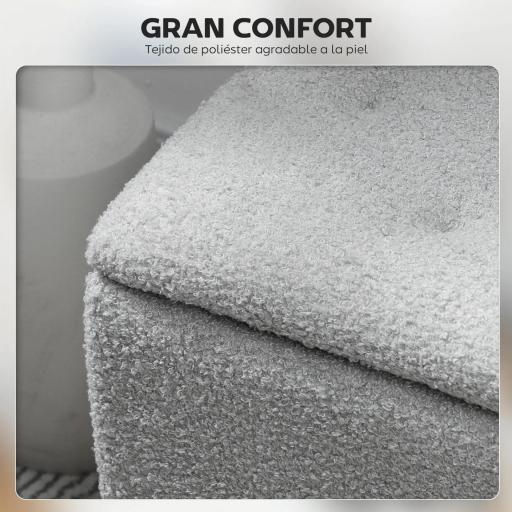 Banco Almacenaje Plegable Capacidad de 57 L 95x38x45 cm Tapizado en Borreguito Pie de Cama para Salón Dormitorio Gris [3]