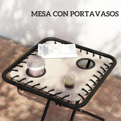 Set de 2 Tumbonas Jardín Exterior Plegables de Gravedad Cero con Mesa Auxiliar con Portavasos Reposacabezas Beige [5]